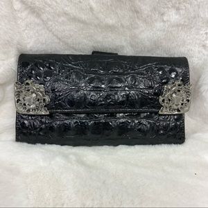 Vintage Glen Miller for Ann Turk Black Leather Croc Embossed Wallet